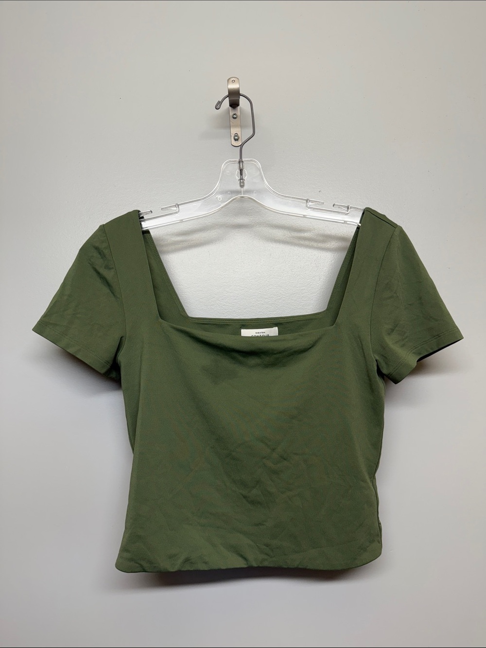 Babaton Olive Green Contour Short Sleeve Crop Top